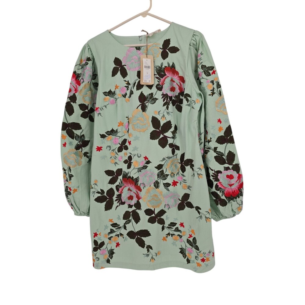 Anthropologie Mint Green Floral Midi Dress